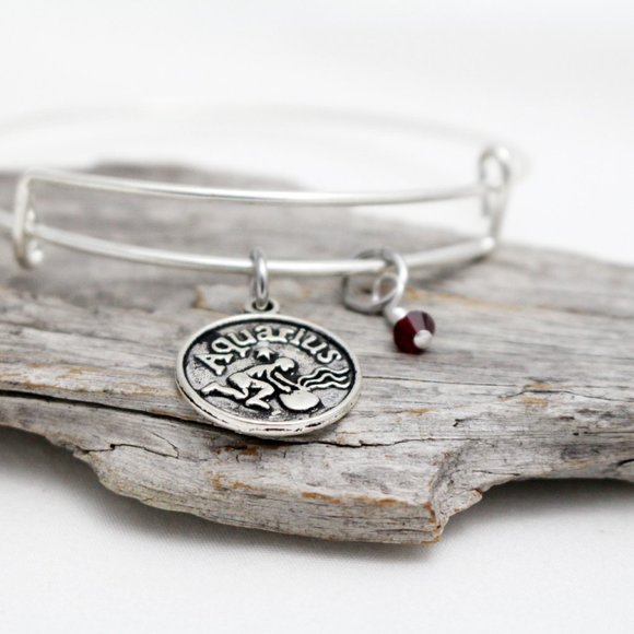 January Aquarius Adjustable Charm Bangle - Handmade Zodiac Bracelet - Picture 5 of 12